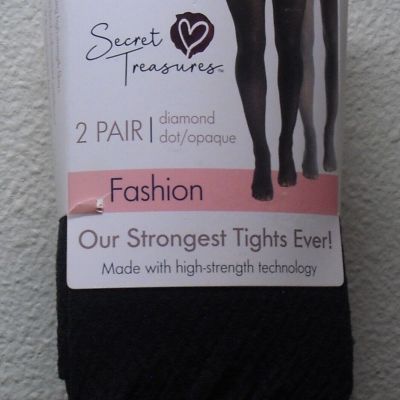 Womens Secret Treasures 2 Pair Diamond Dot Fashion Tights Size M Gray Black New